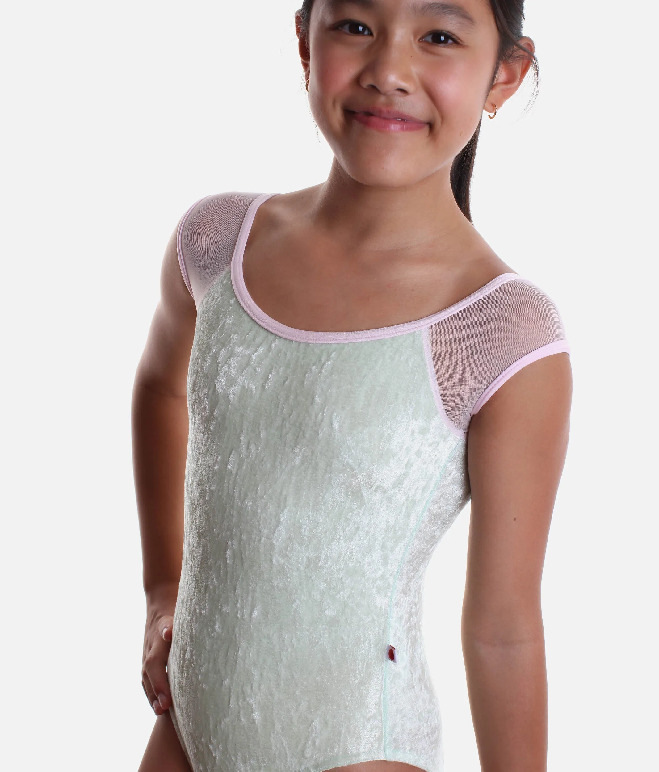Girls Classic Scoop Neck Ballet Leotard – Luxurious Pistachio Velvet - WENDY