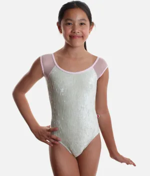 Girls Classic Scoop Neck Ballet Leotard – Luxurious Pistachio Velvet - WENDY