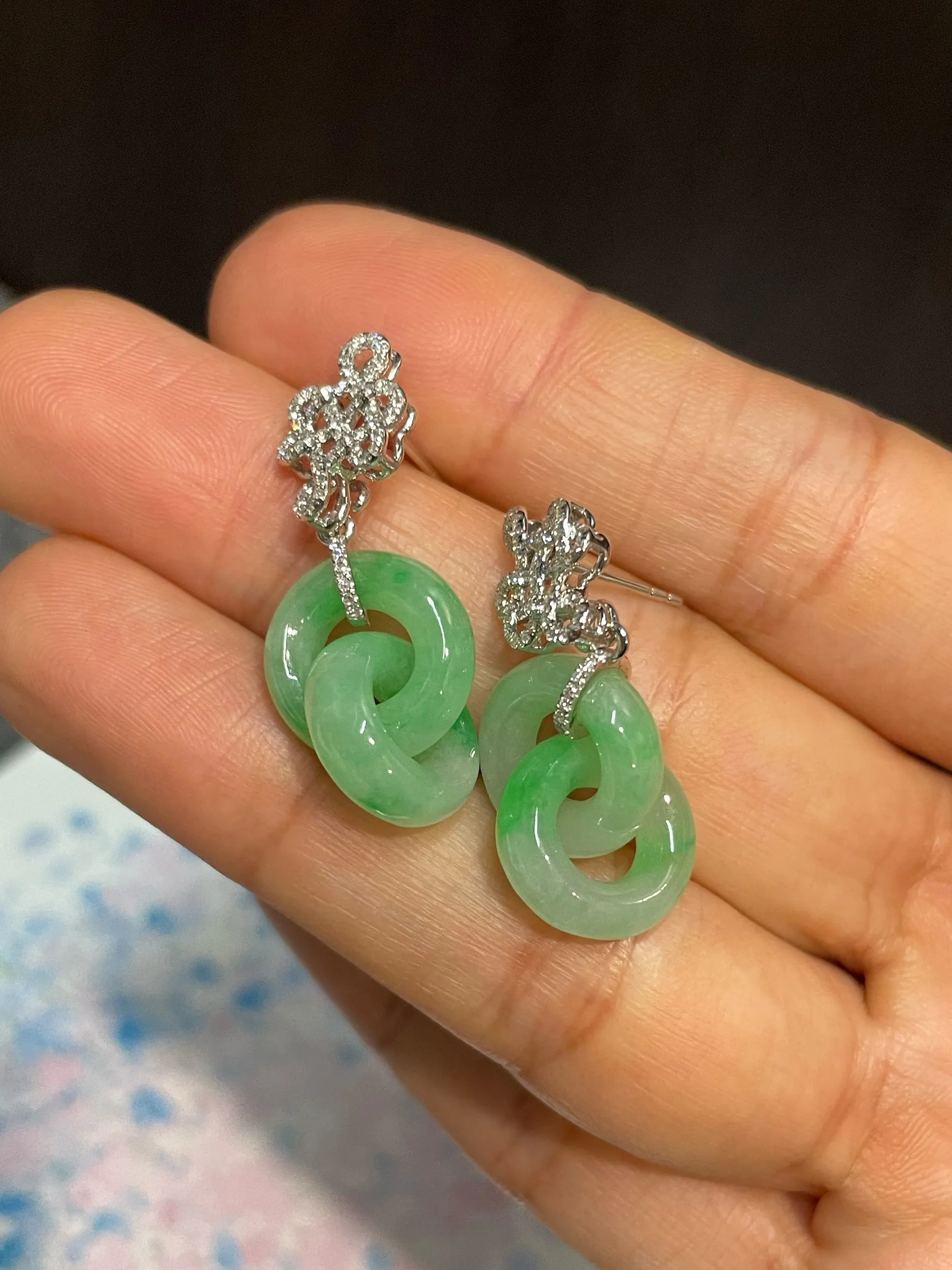 Green Jadeite Earrings - Double Hoop (NJE152)