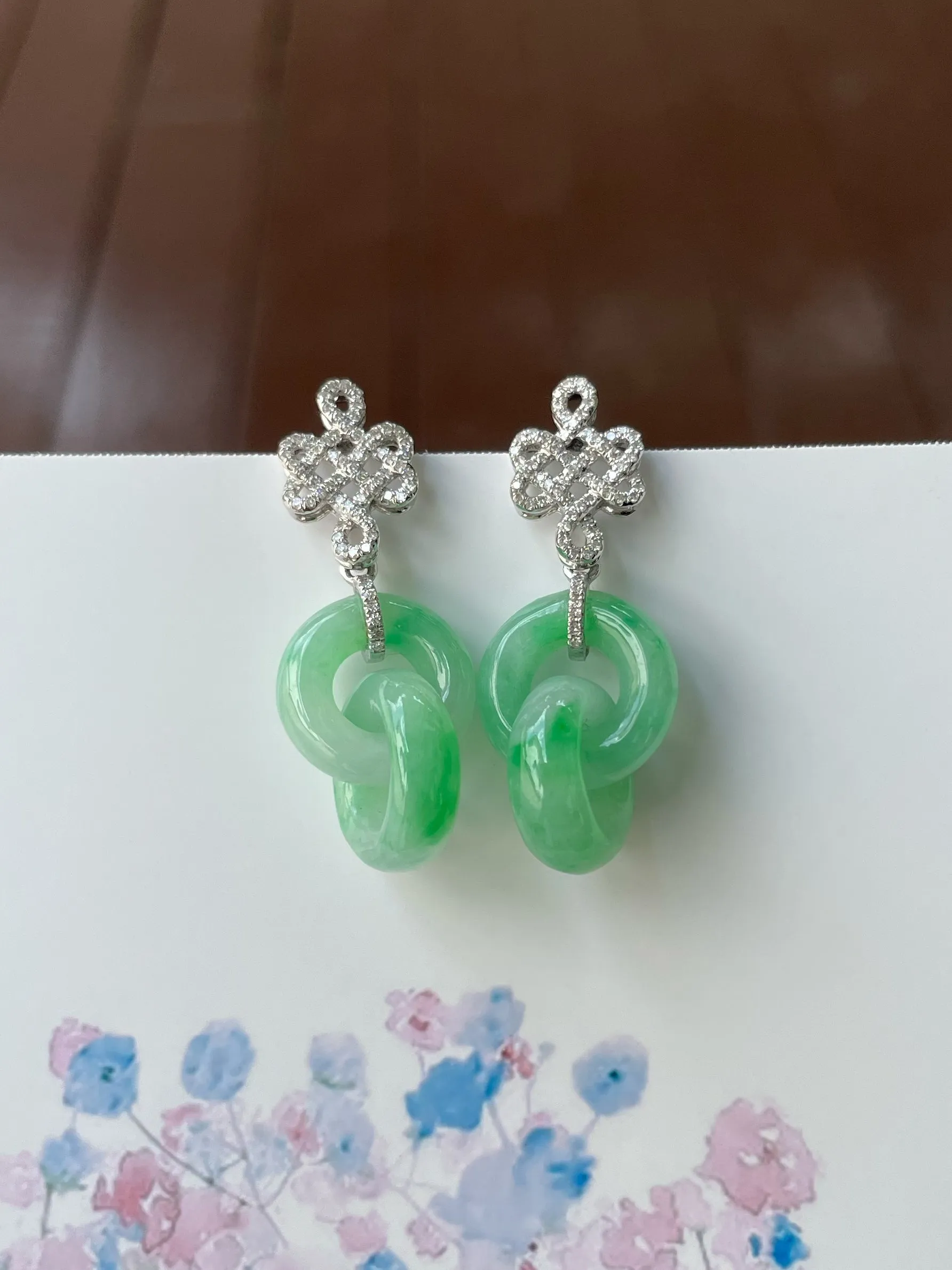 Green Jadeite Earrings - Double Hoop (NJE152)