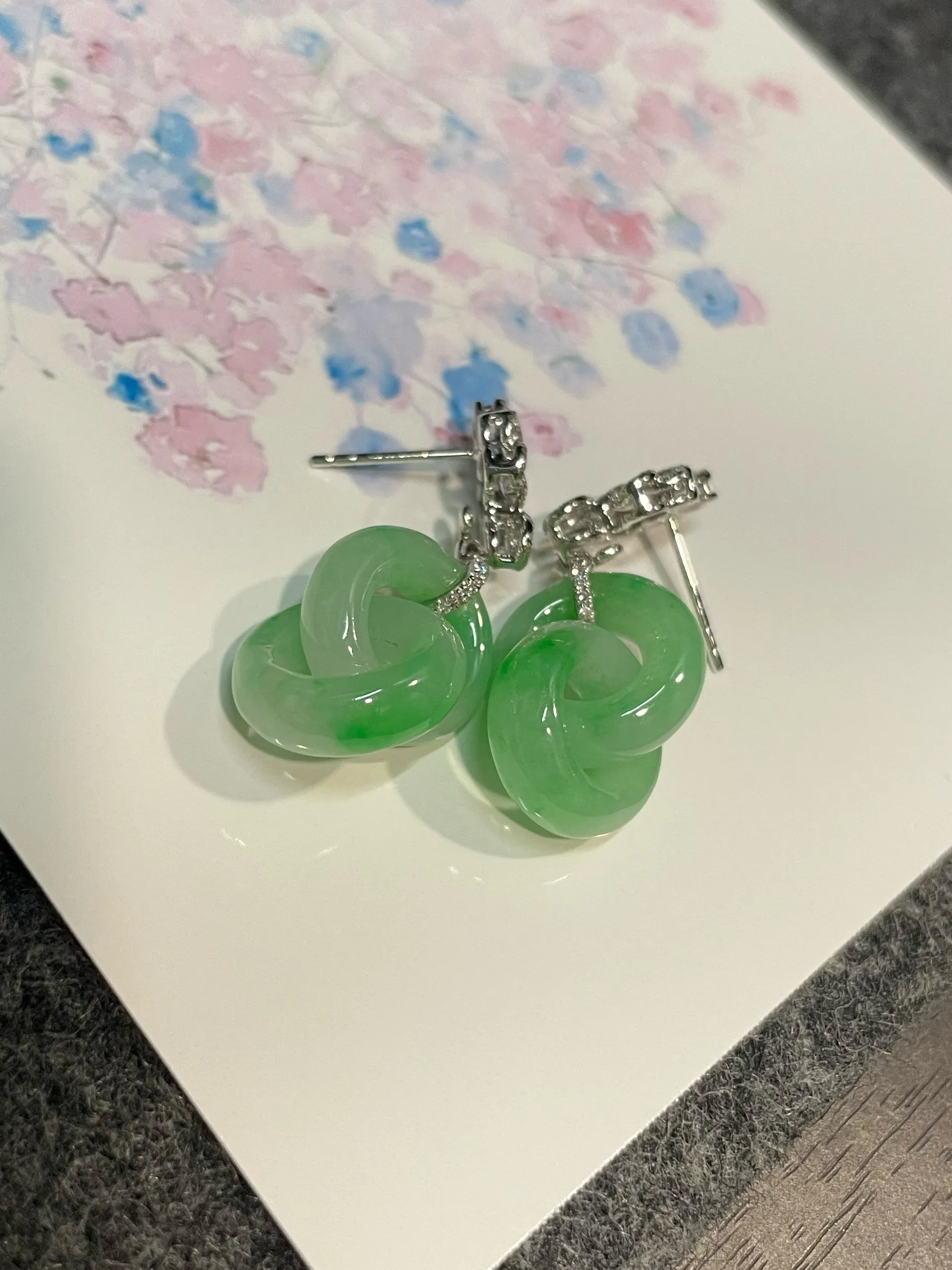 Green Jadeite Earrings - Double Hoop (NJE152)