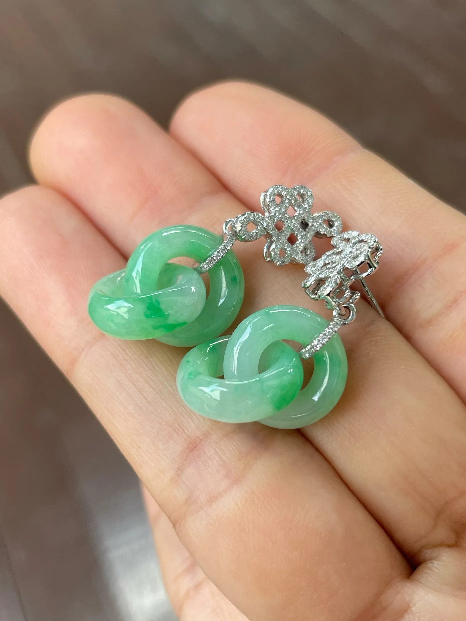 Green Jadeite Earrings - Double Hoop (NJE152)