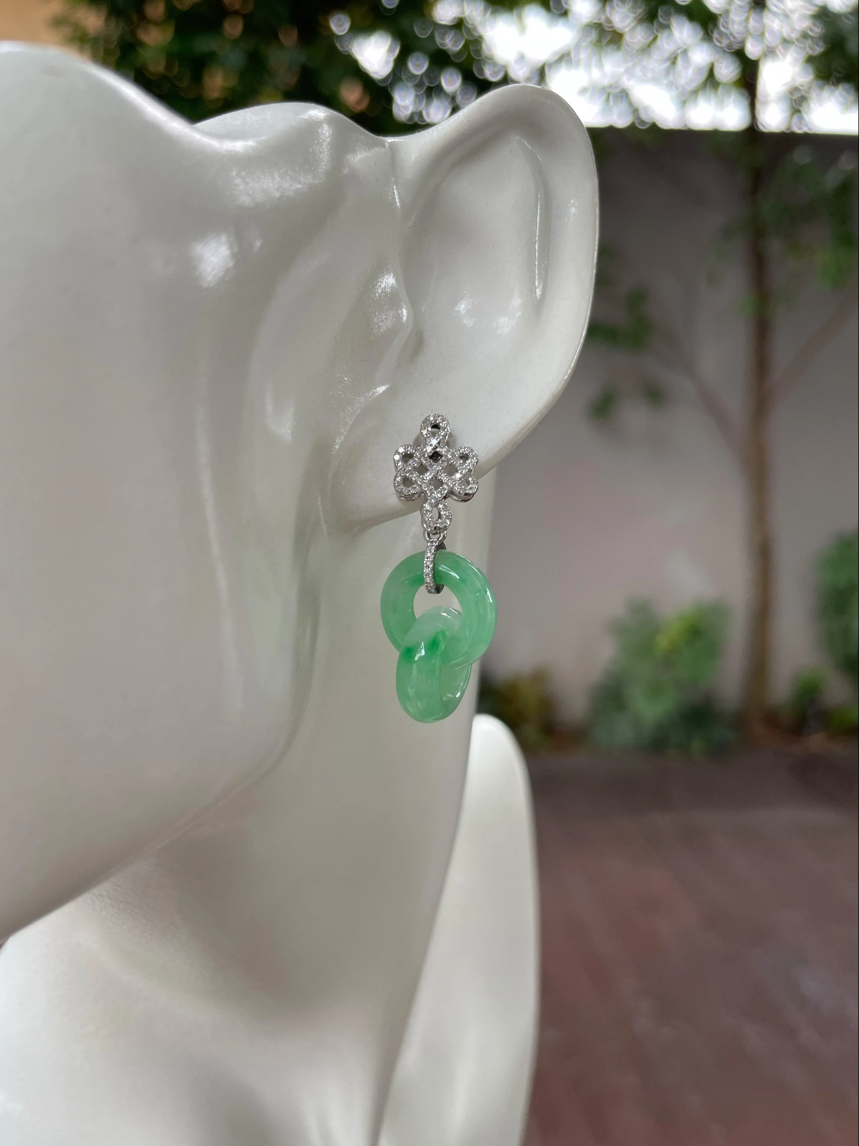 Green Jadeite Earrings - Double Hoop (NJE152)