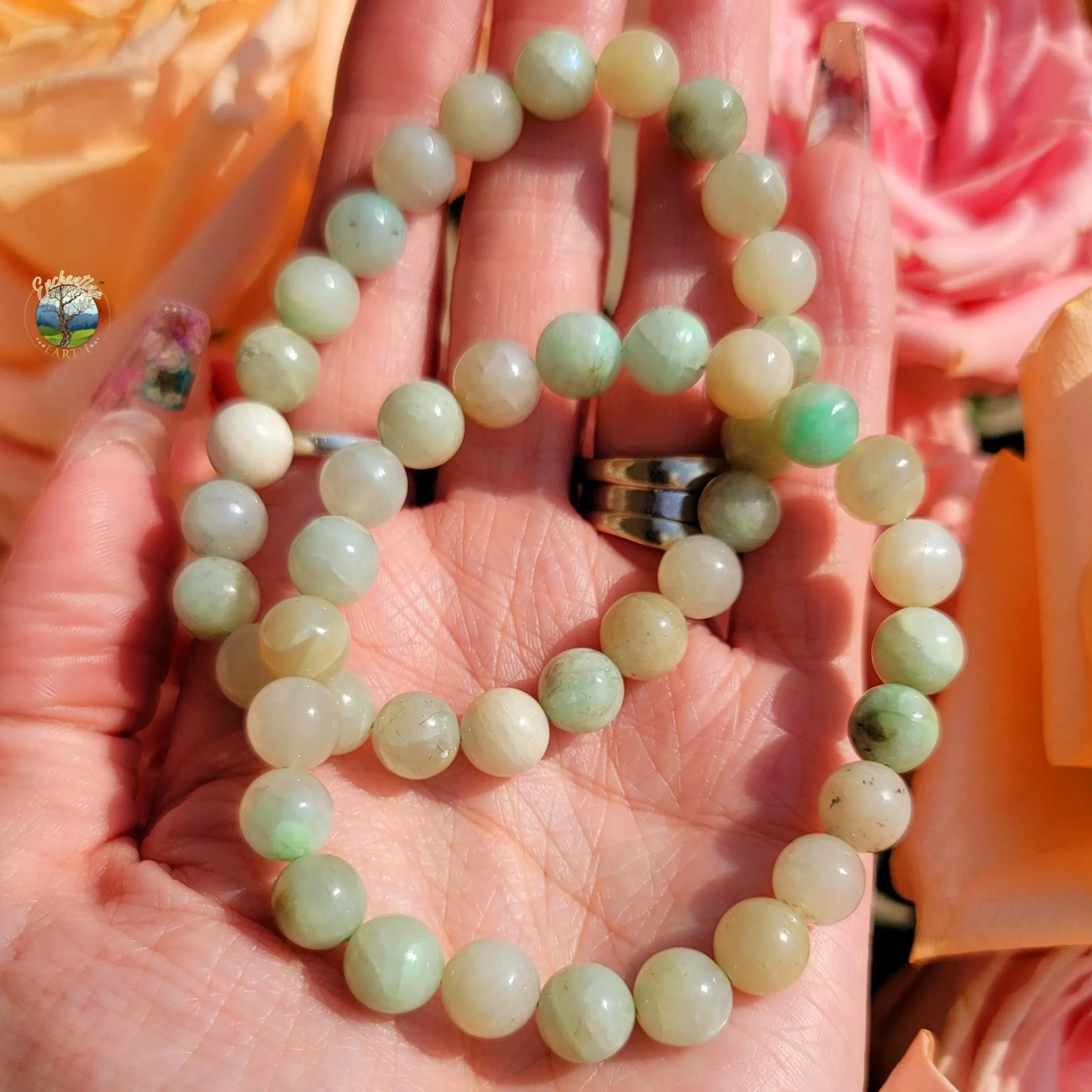 Green Moonstone Bracelet for Emotional Balance, Harmomy and Protection