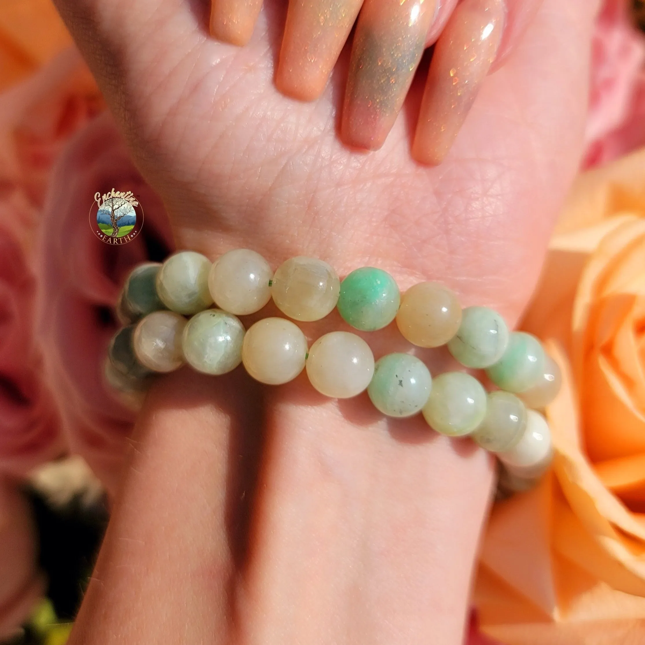 Green Moonstone Bracelet for Emotional Balance, Harmomy and Protection