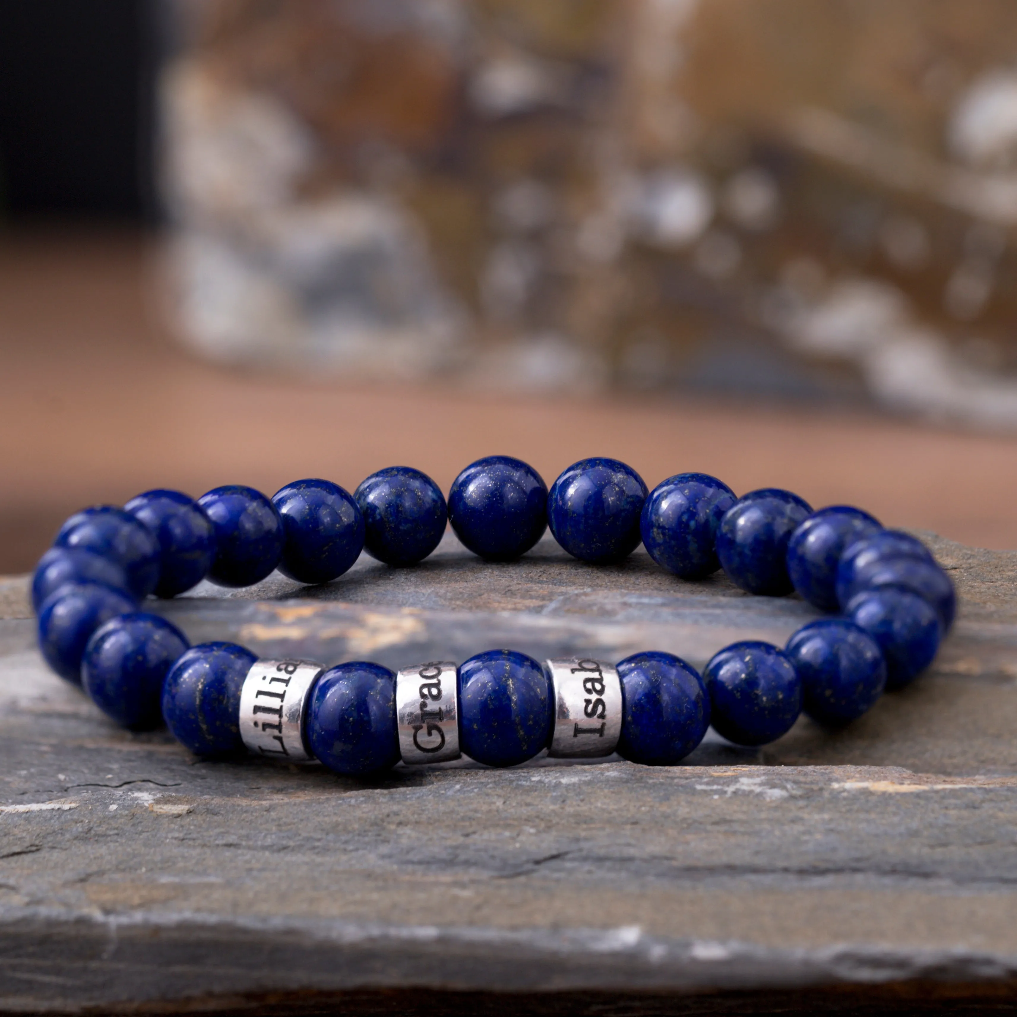 Lapis Lazuli Bracelet with Custom Family Names
