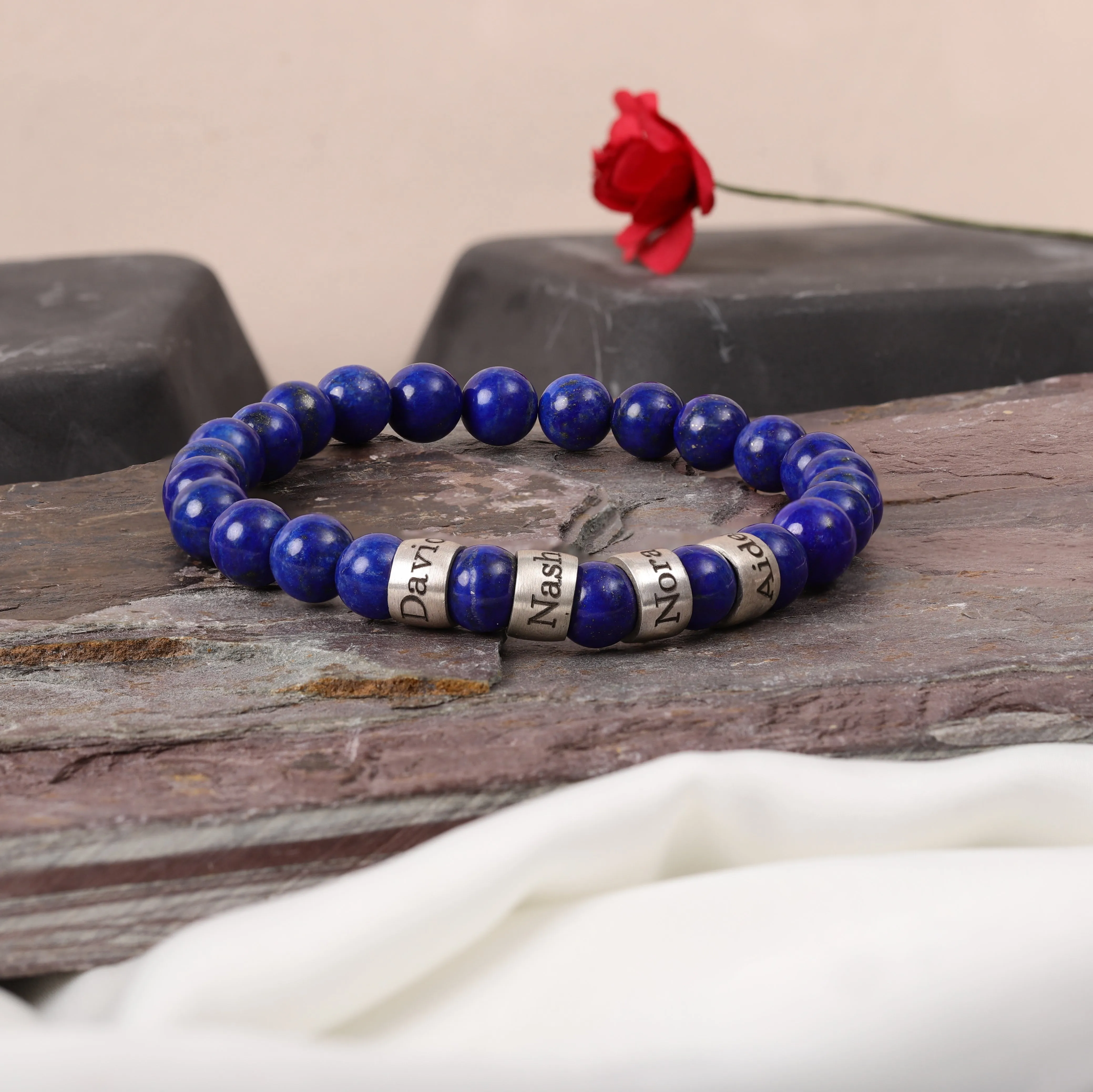 Lapis Lazuli Bracelet with Custom Family Names