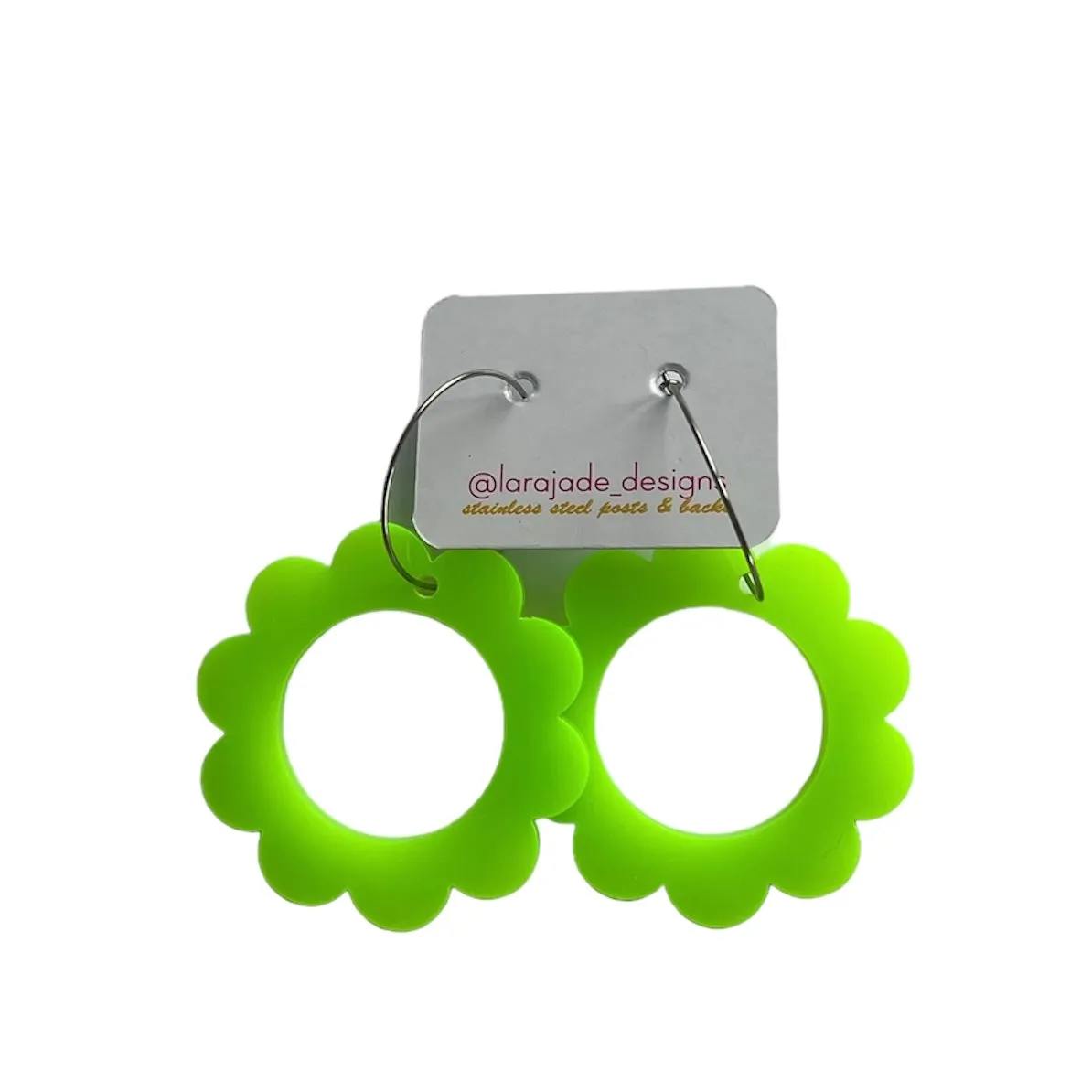 Lara Jade | Flower Earrings Neon Green Hoops