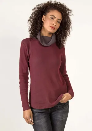 Lightweight Waffle Cowl Pullover in Cherry/Charcoal