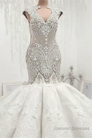 Luxurious Sleeveless Appliques Rhinestones Mermaid Wedding Bridal Gowns