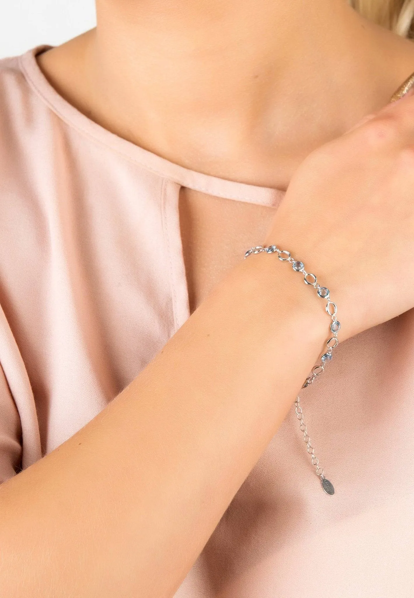 Milan Link Gemstone Bracelet Silver Blue Topaz