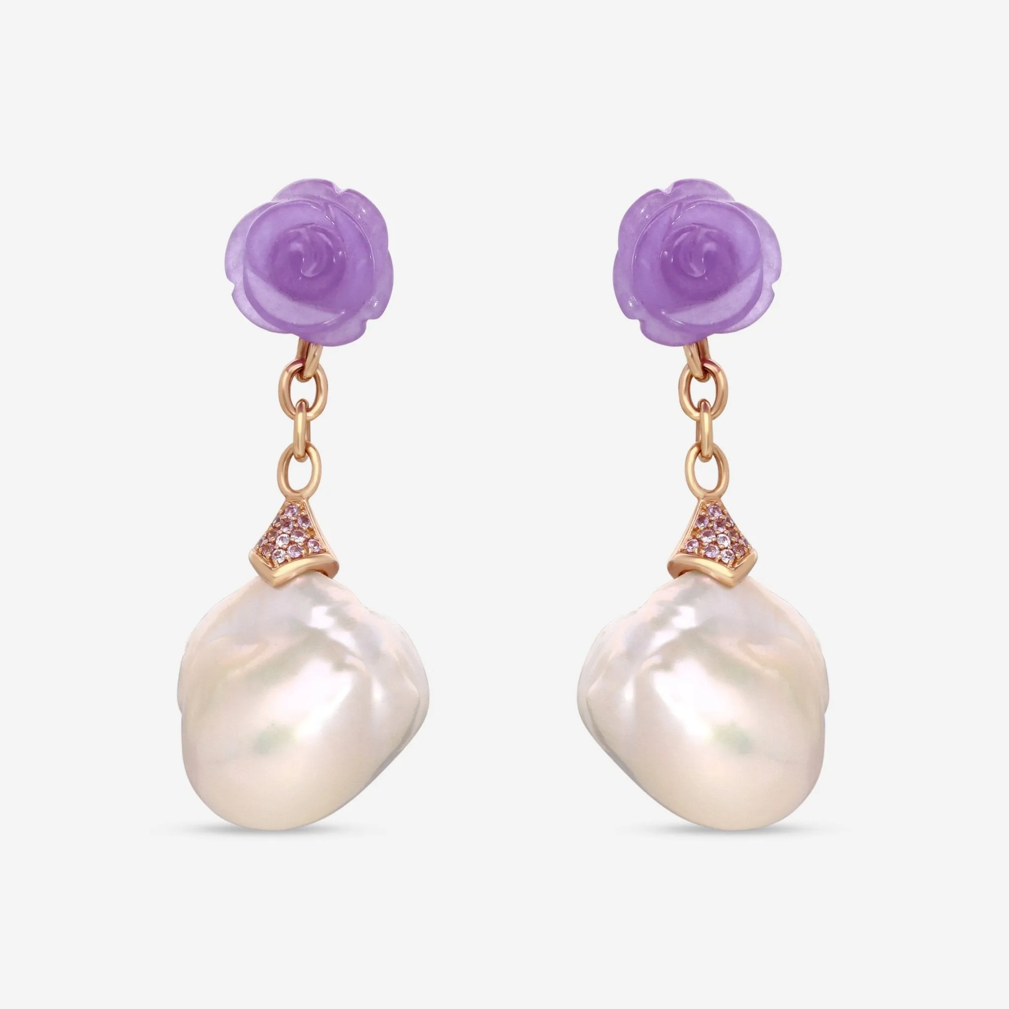 Mimi Milano Boutique 18K Rose Gold, Purple Jade, Pink Sapphire & Pearl Drop Earrings 3MG108