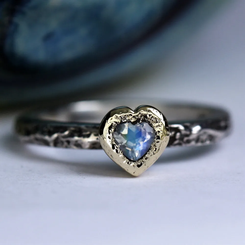 Moonstone Heart Textured Treasure Ring