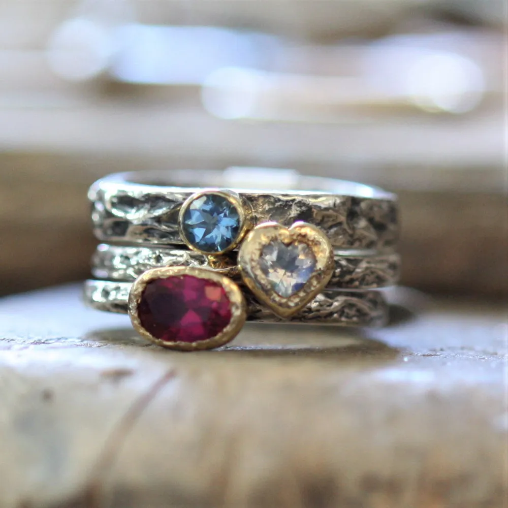 Moonstone Heart Textured Treasure Ring