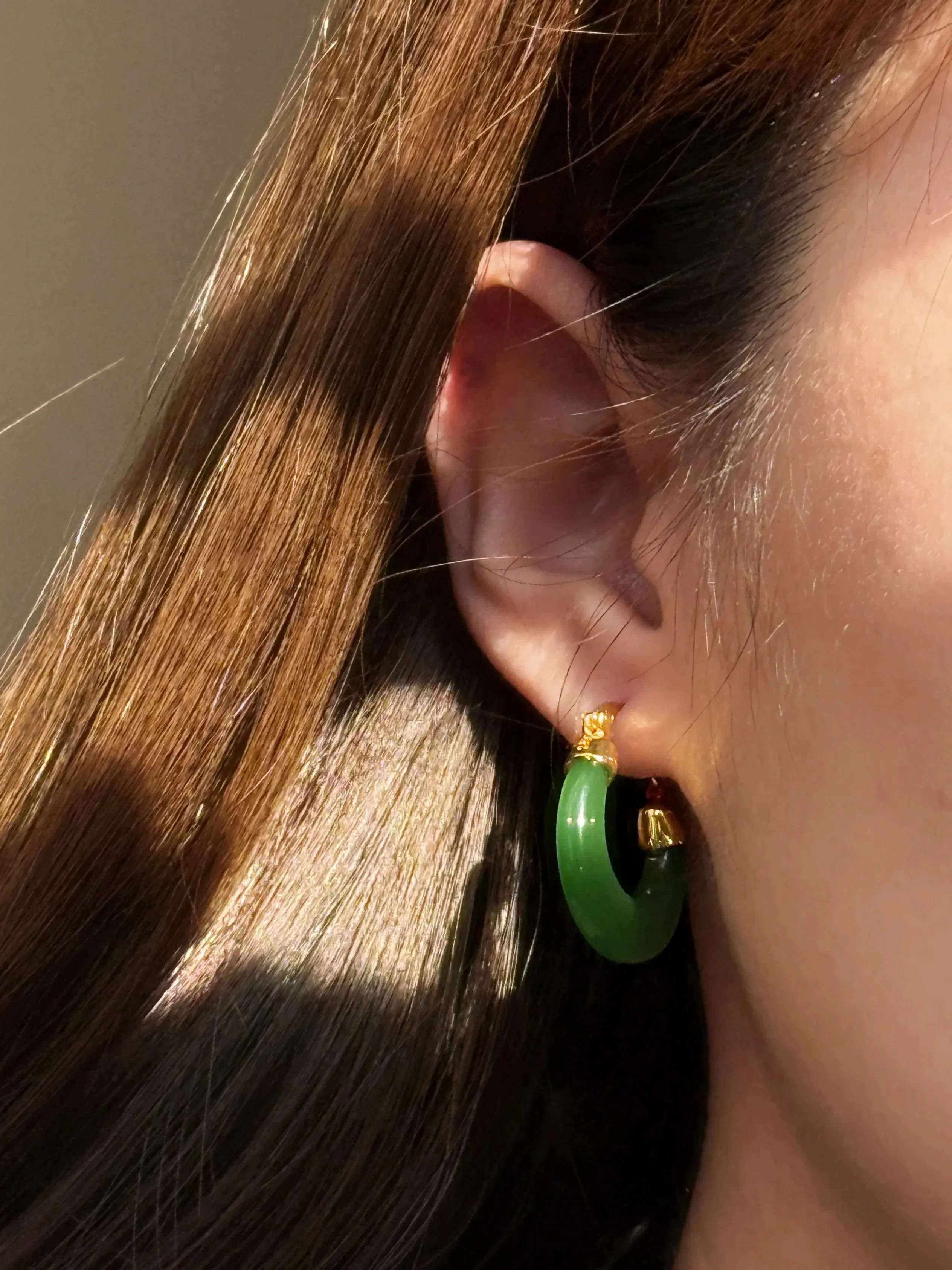 Natalie — Green Jade Hoop Earrings