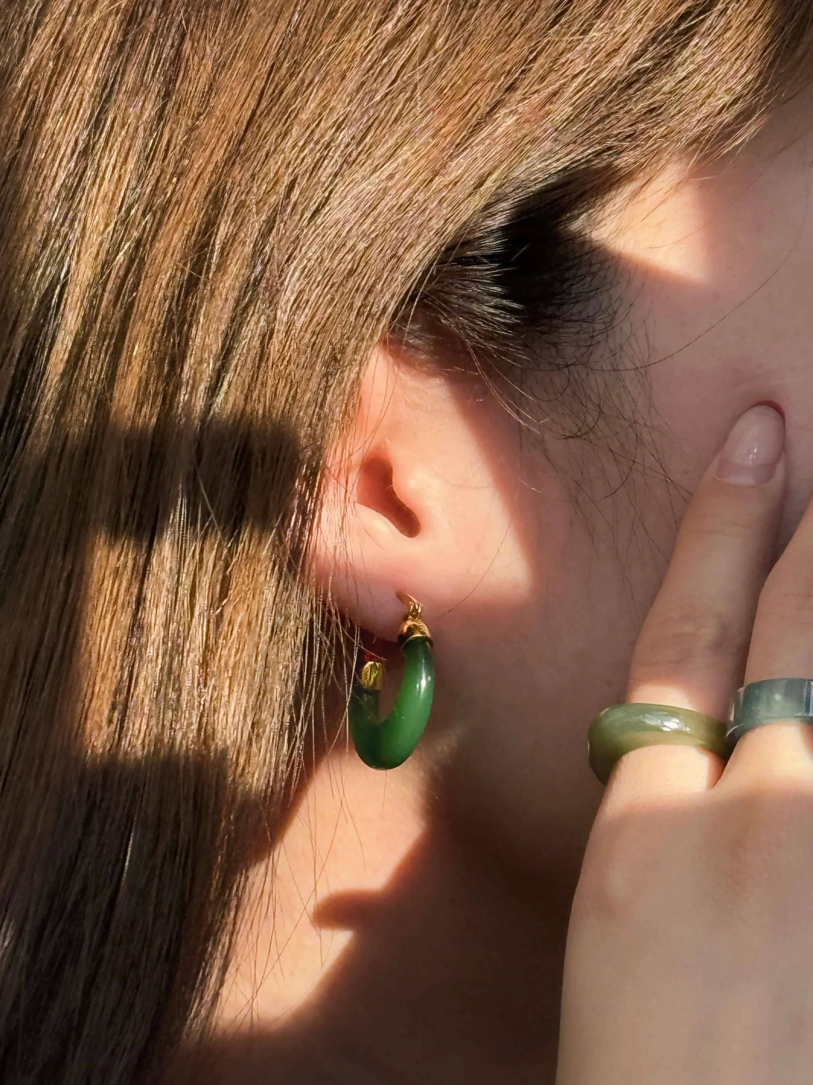 Natalie — Green Jade Hoop Earrings