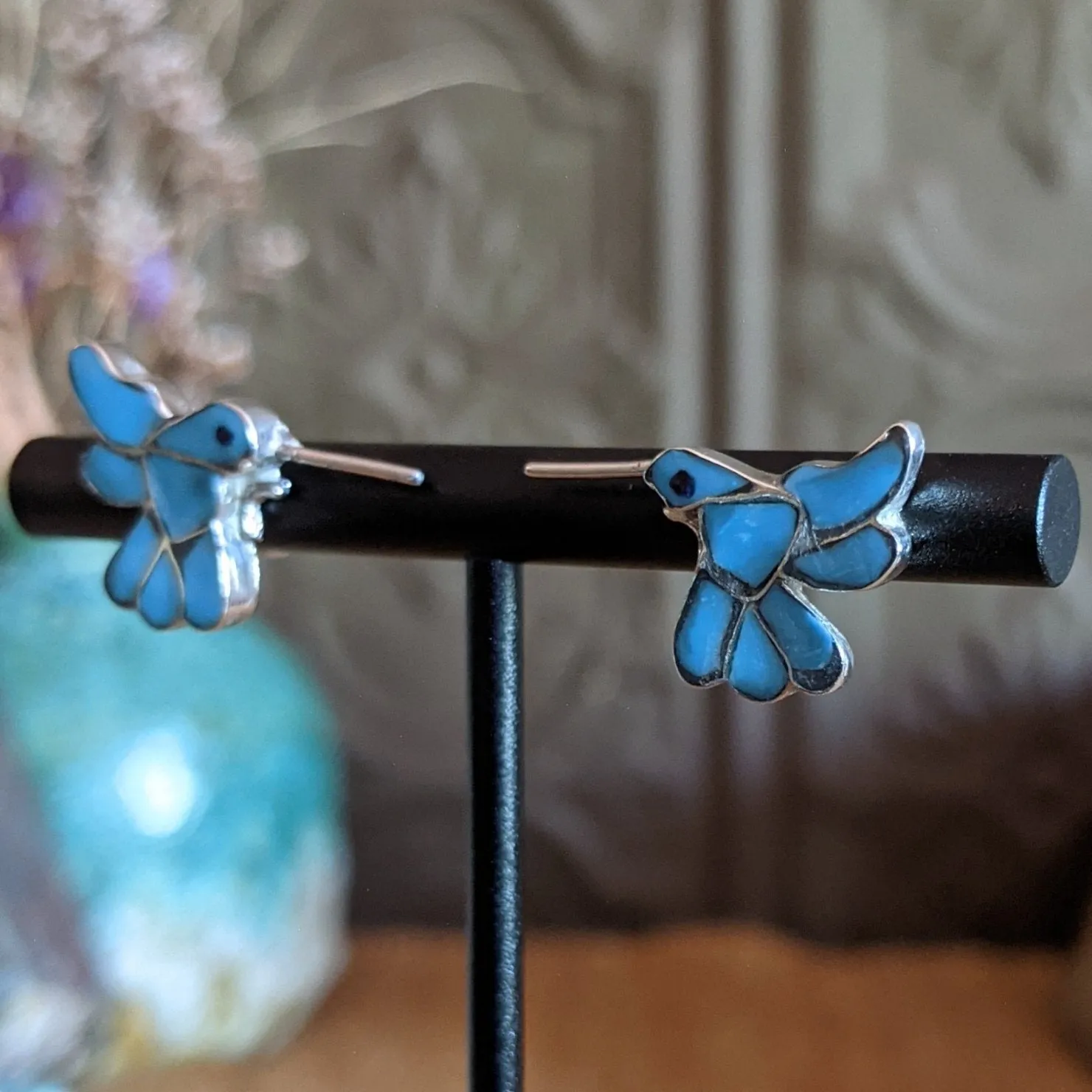 Navajo Made Turquoise Hummingbird Earrings SWSG-ERN-0006