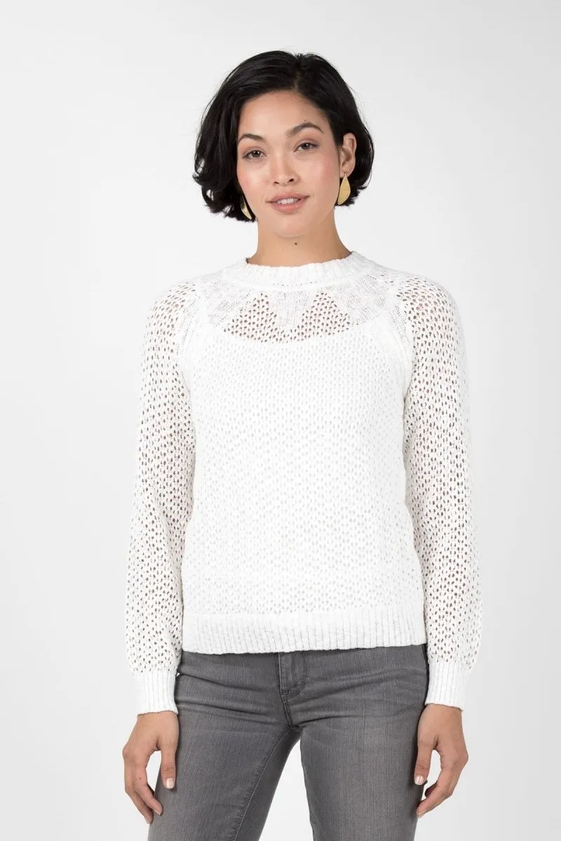 Open Knit Crew Neck in White