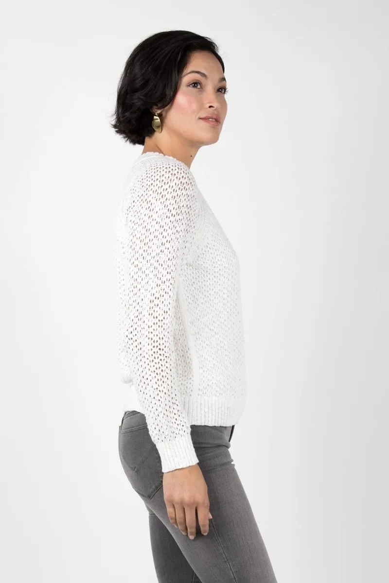 Open Knit Crew Neck in White