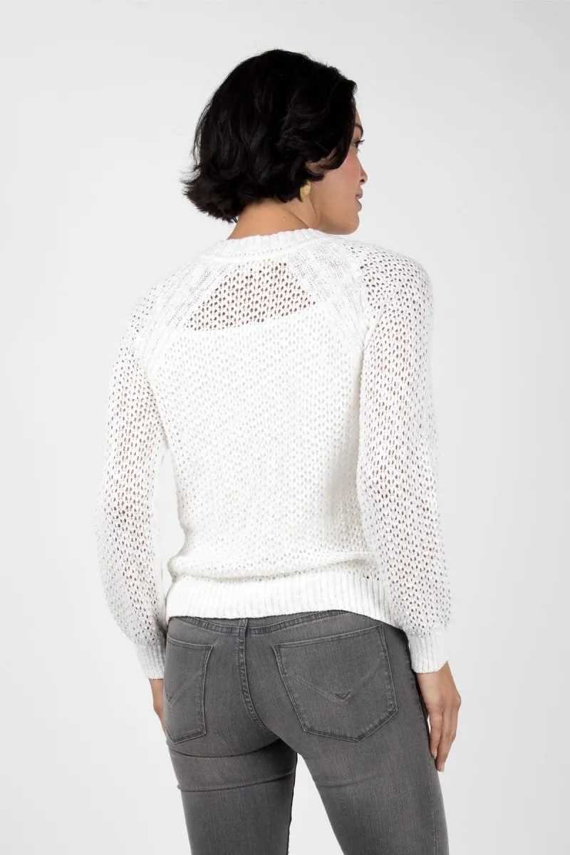 Open Knit Crew Neck in White