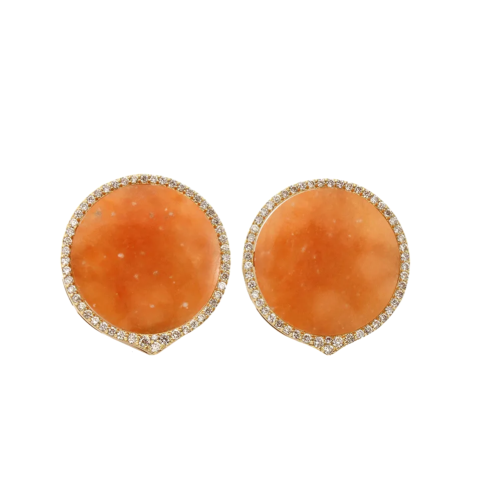 Orange Jade And Diamond Button Earrings