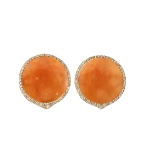 Orange Jade And Diamond Button Earrings