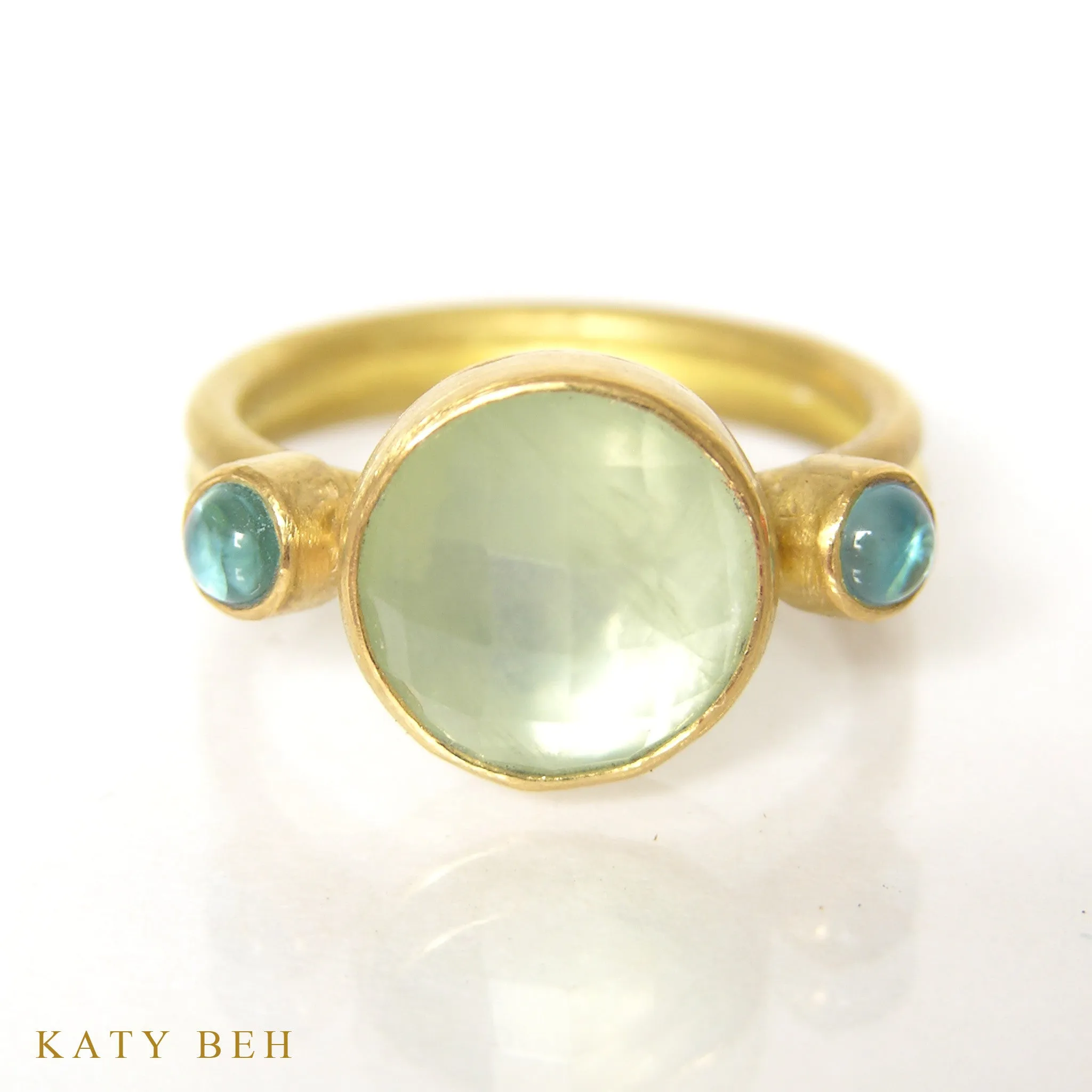 Prehnite and Blue Topaz Ring