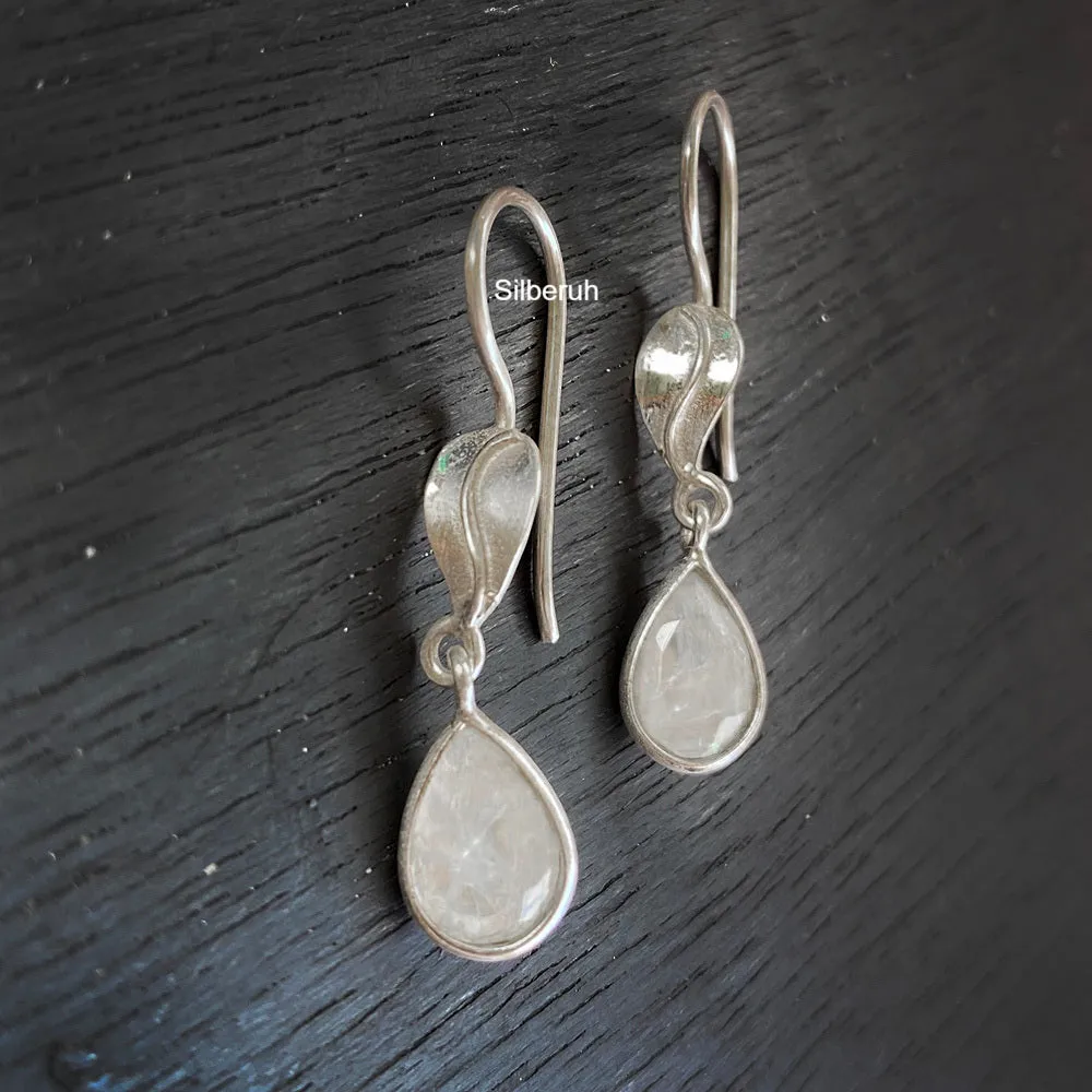 Rainbow Moonstone Leaf Silver Earring