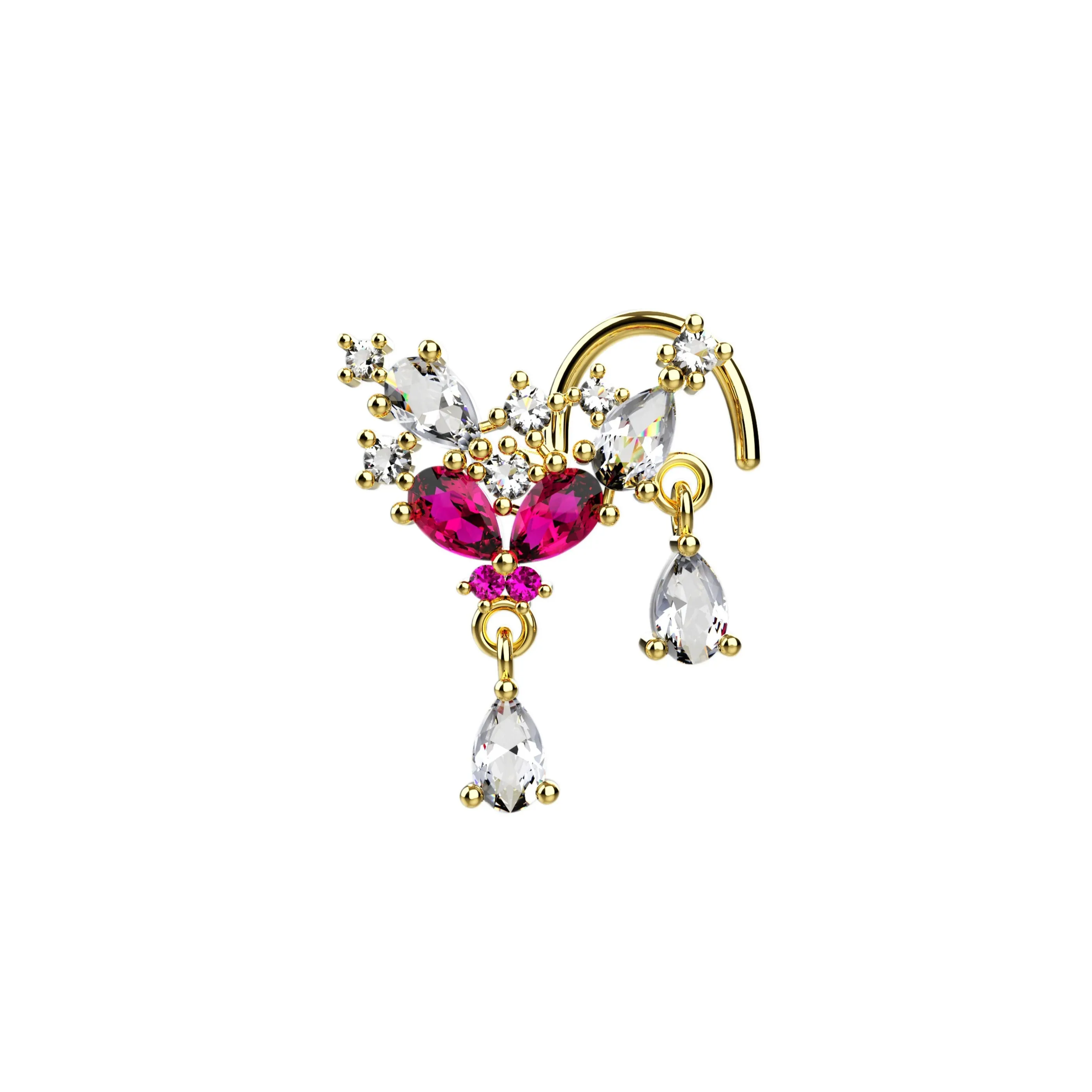 Ruby Dangle Nose Ring Stud & Gold Nose Piercig Jewelry