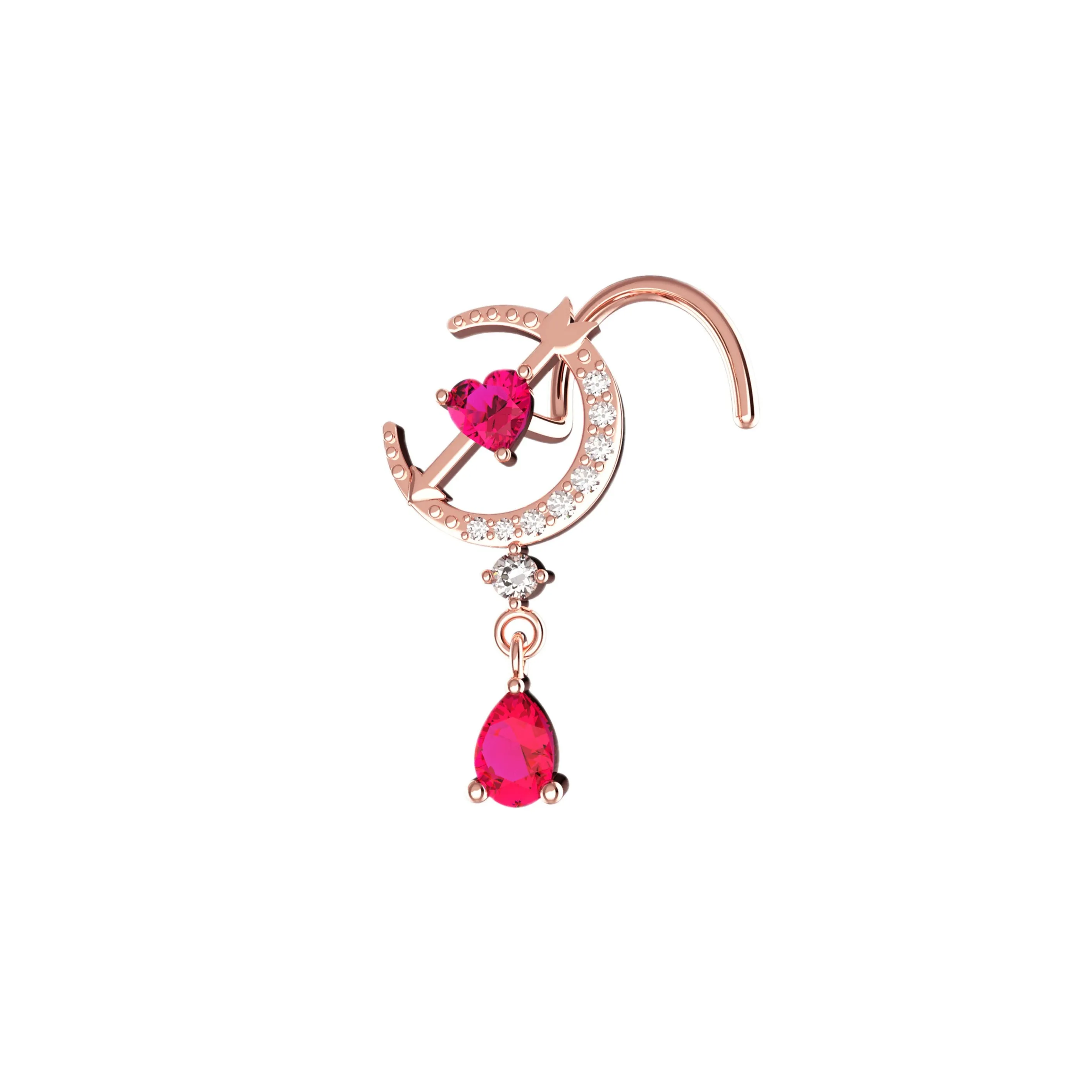 Ruby Stone Moon Nose Ring Stud – Gold Piercing Jewelry for Women