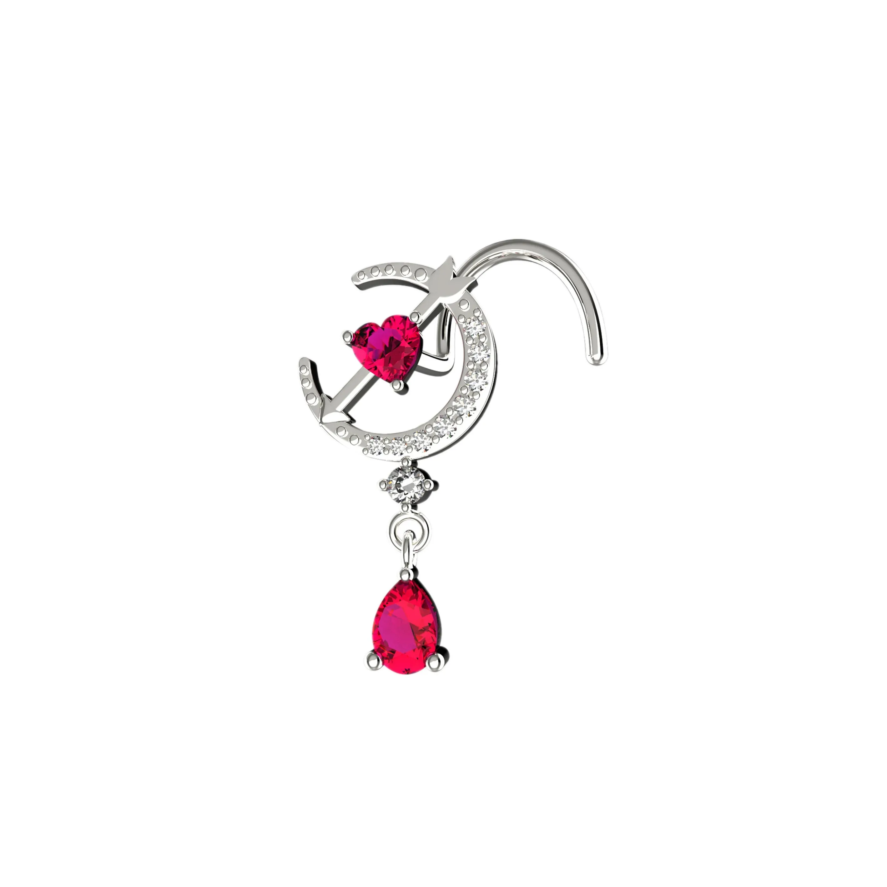 Ruby Stone Moon Nose Ring Stud – Gold Piercing Jewelry for Women
