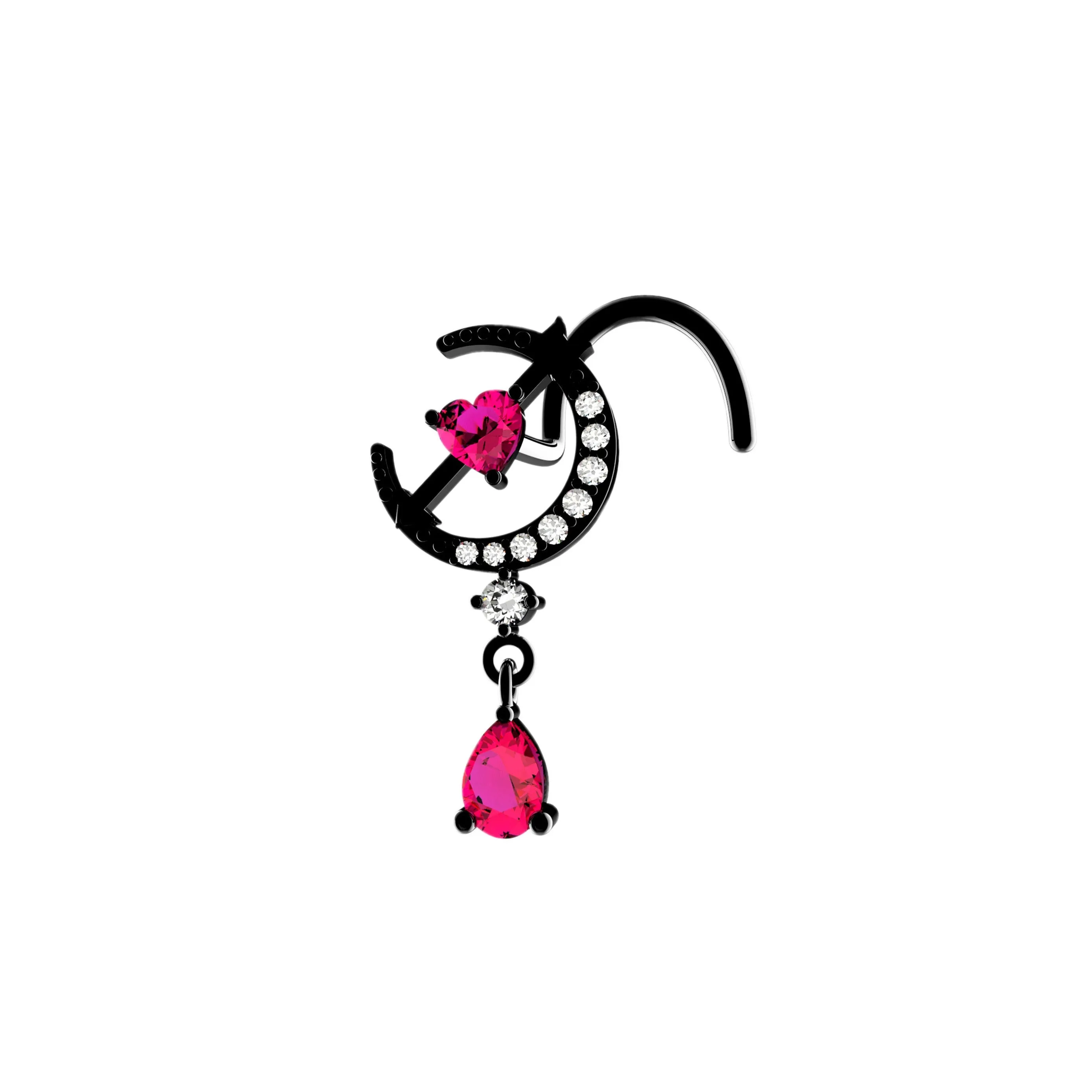 Ruby Stone Moon Nose Ring Stud – Gold Piercing Jewelry for Women