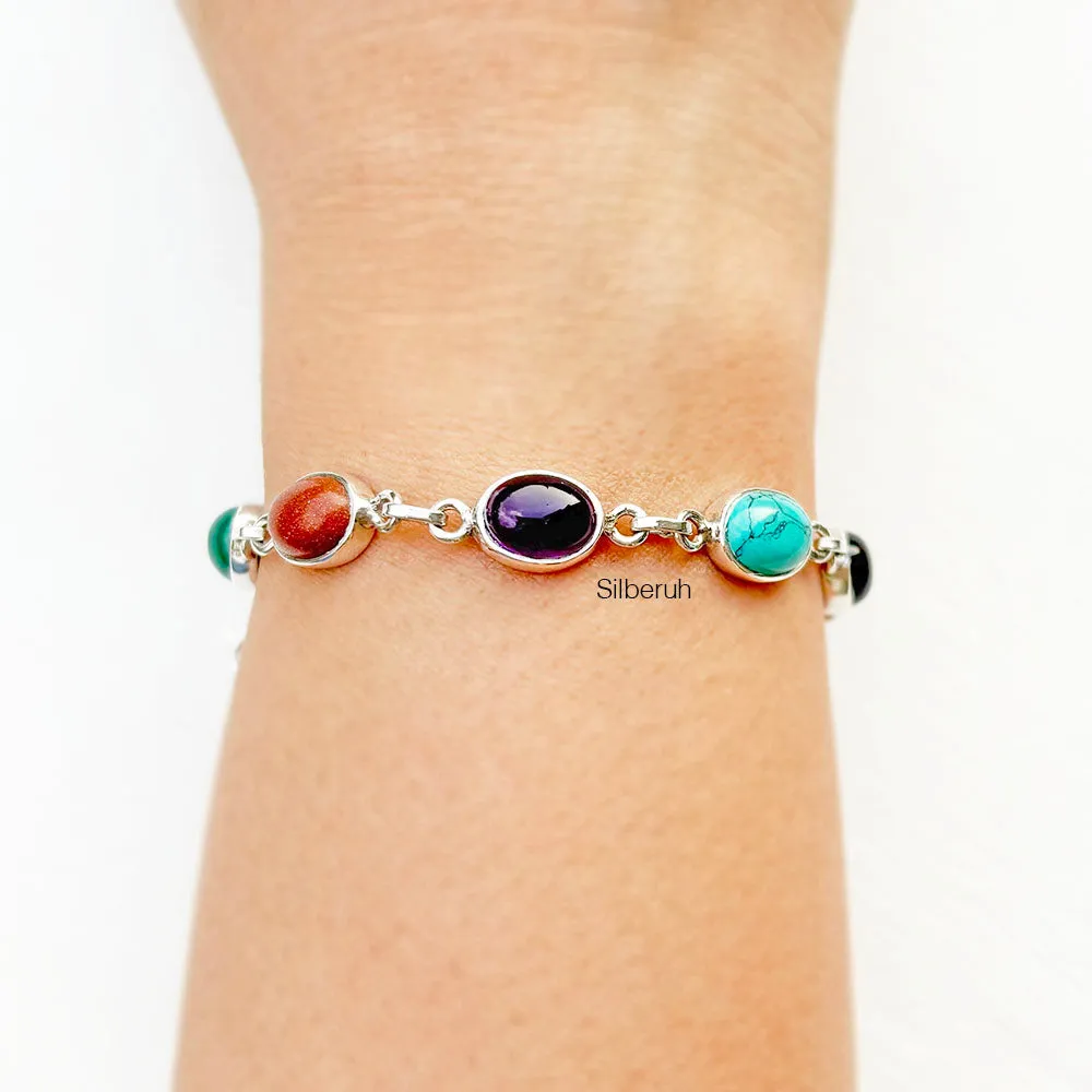 Silver Mixed Gems Bracelet