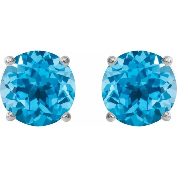 Sterling Silver 7 mm Natural Swiss Blue Topaz Stud Earrings