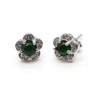 Type A Jadeite Jade Earrings s925 Silver Inlay 8C-750L-0MR0