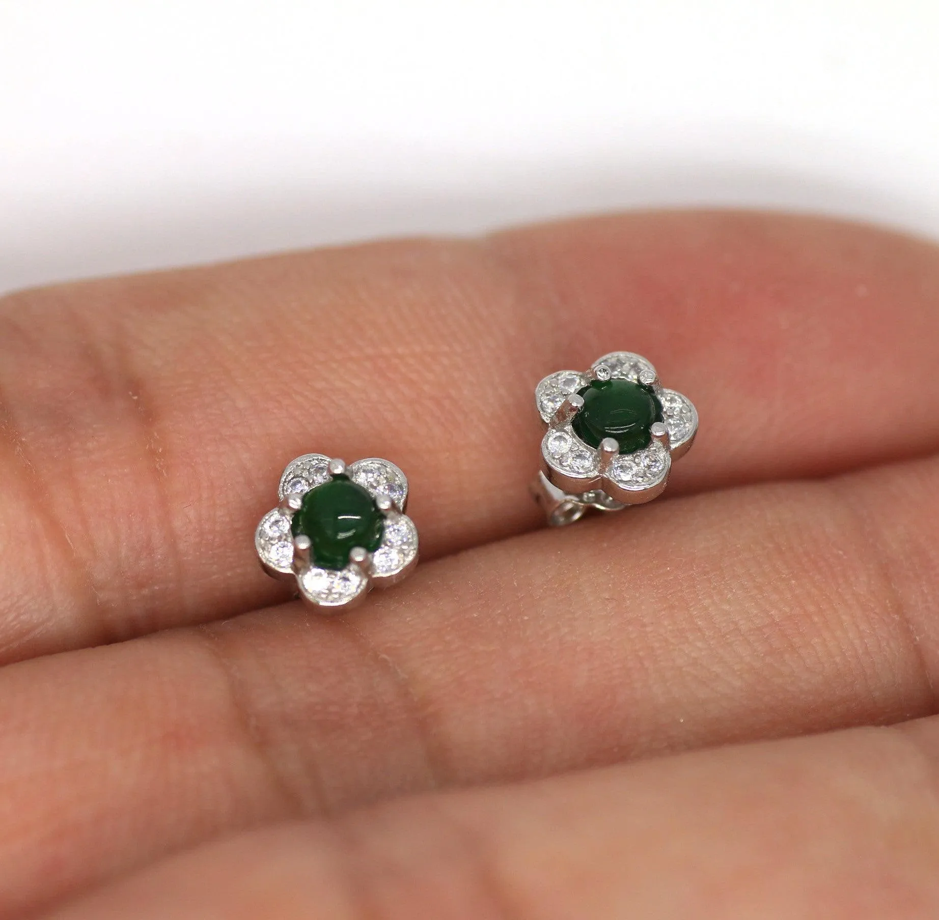 Type A Jadeite Jade Earrings s925 Silver Inlay 8C-750L-0MR0