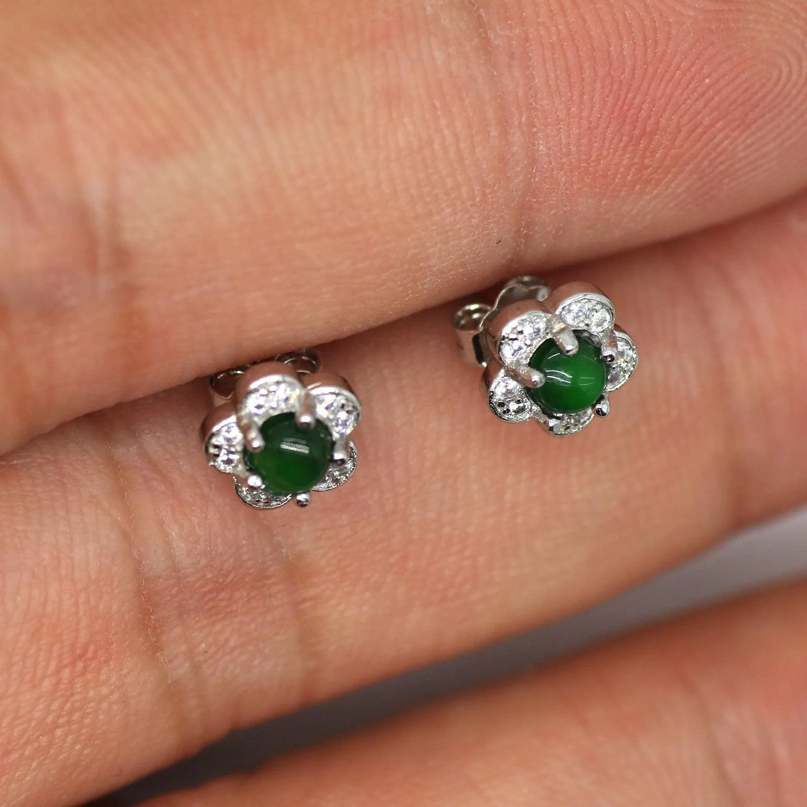 Type A Jadeite Jade Earrings s925 Silver Inlay 8C-750L-0MR0