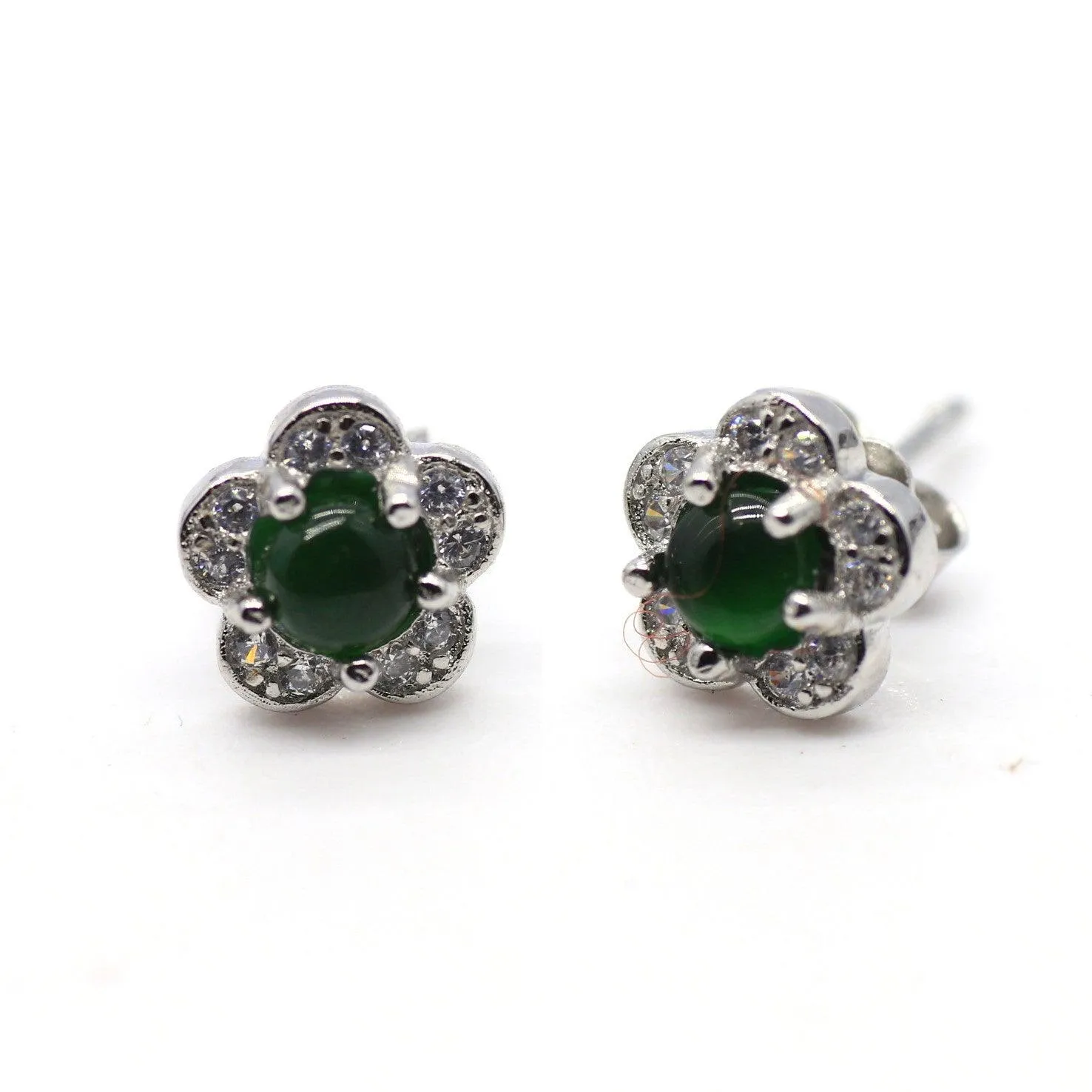 Type A Jadeite Jade Earrings s925 Silver Inlay 8C-750L-0MR0