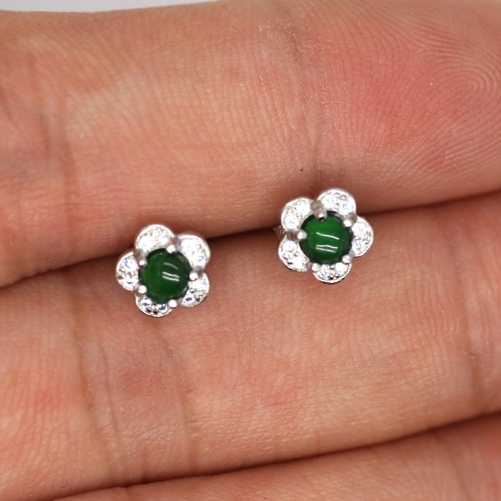 Type A Jadeite Jade Earrings s925 Silver Inlay 8C-750L-0MR0