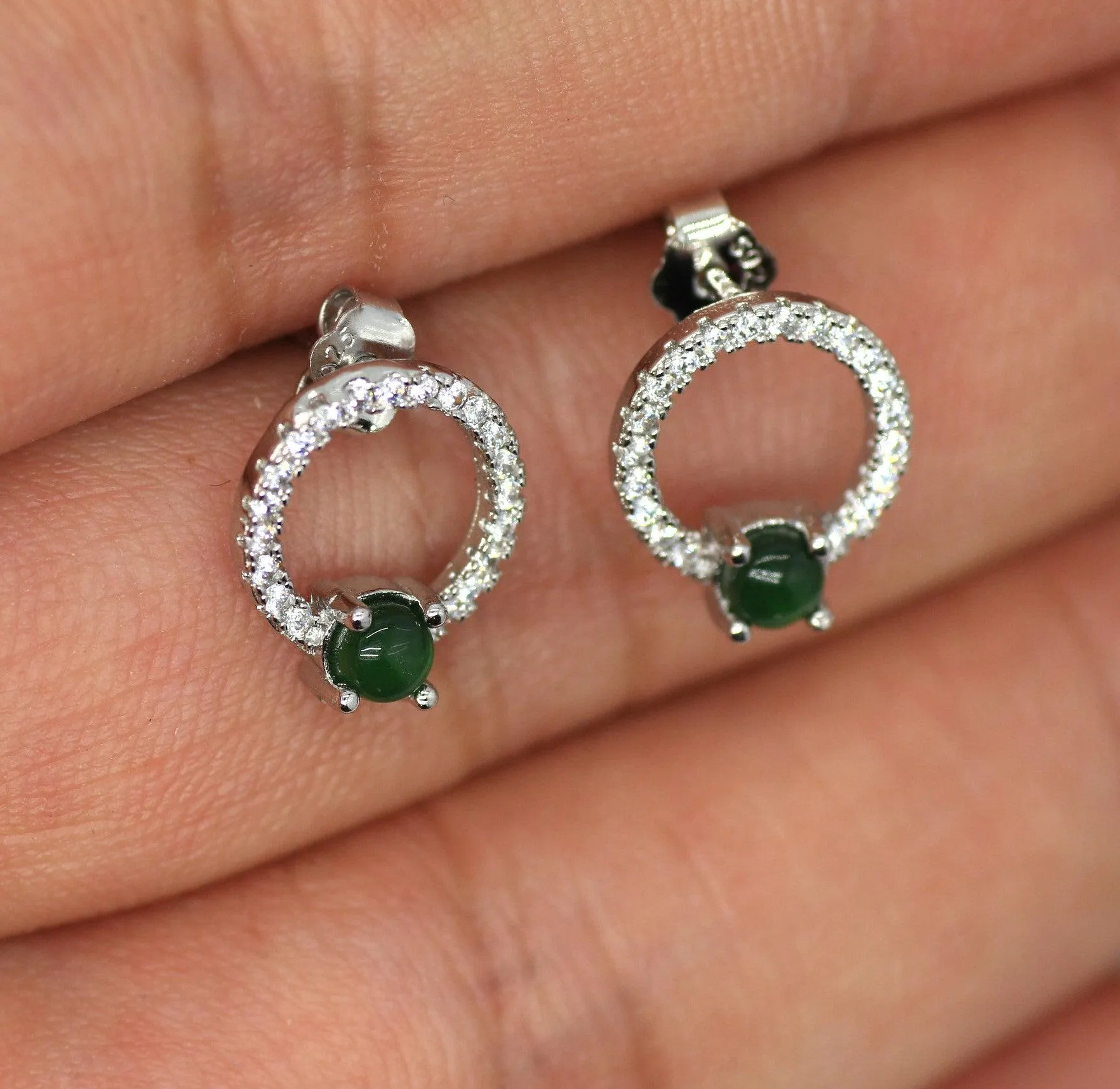 Type A Jadeite Jade Earrings s925 Silver Inlay NO-AKRW-RPUW