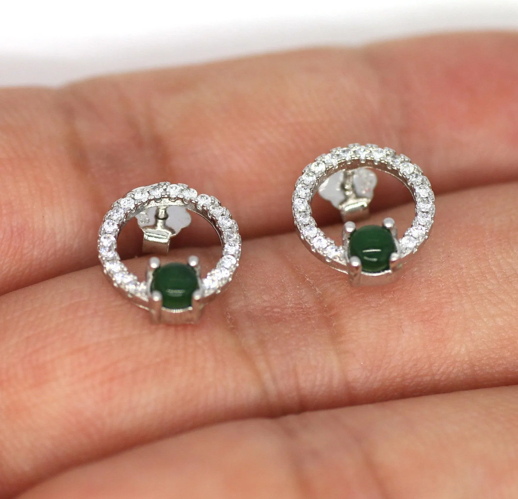 Type A Jadeite Jade Earrings s925 Silver Inlay NO-AKRW-RPUW