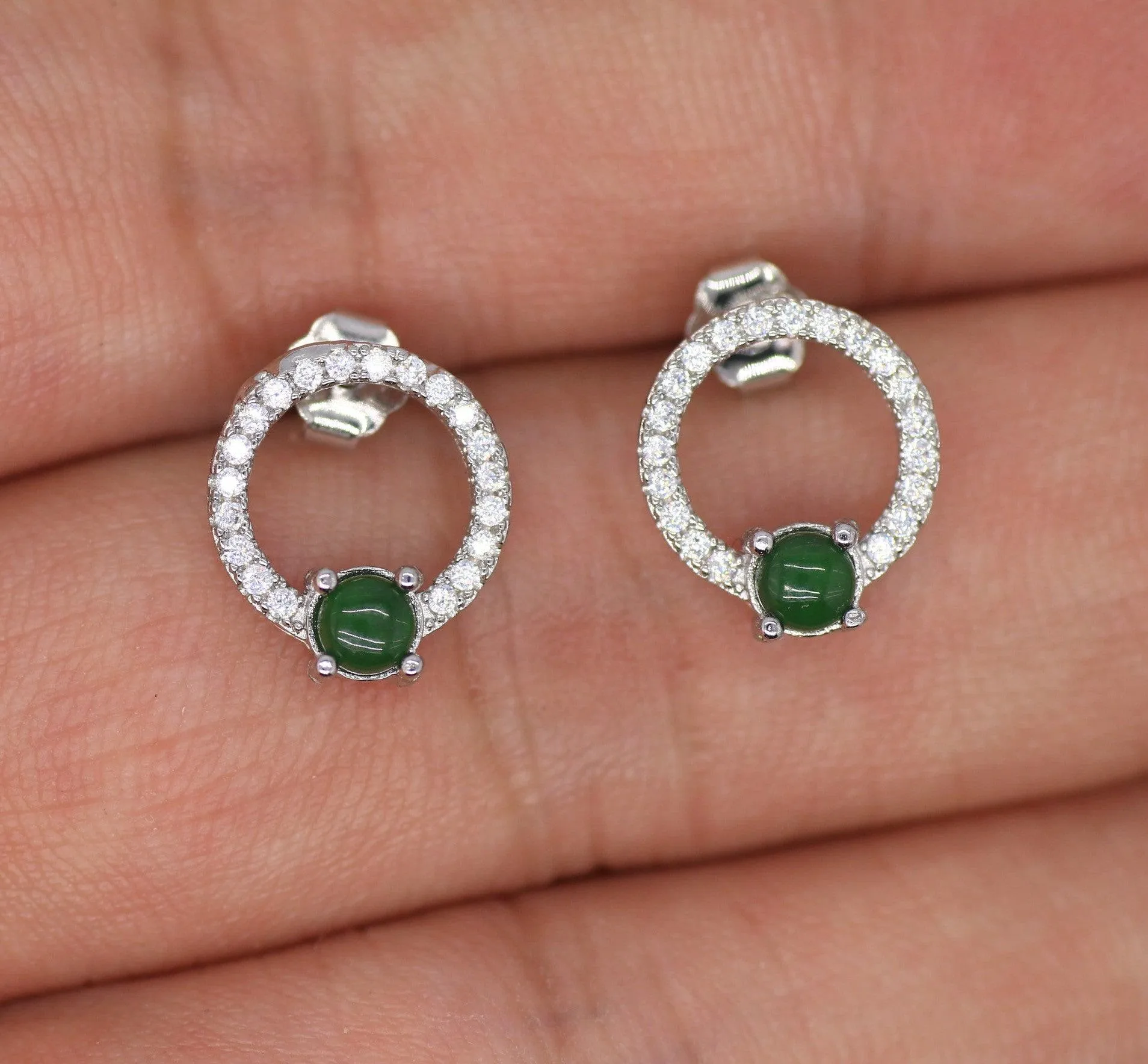 Type A Jadeite Jade Earrings s925 Silver Inlay NO-AKRW-RPUW