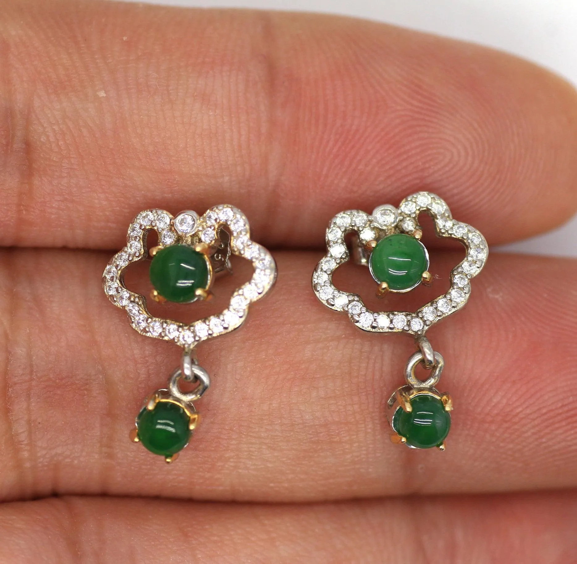 Type A Jadeite Jade Earrings s925 Silver Inlay ZA-QIU4-ZANH