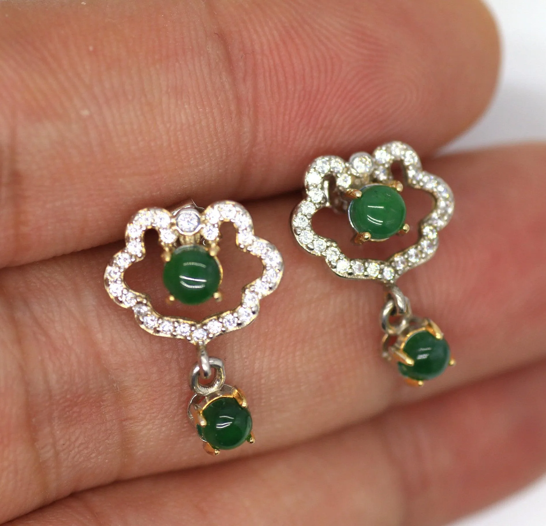 Type A Jadeite Jade Earrings s925 Silver Inlay ZA-QIU4-ZANH