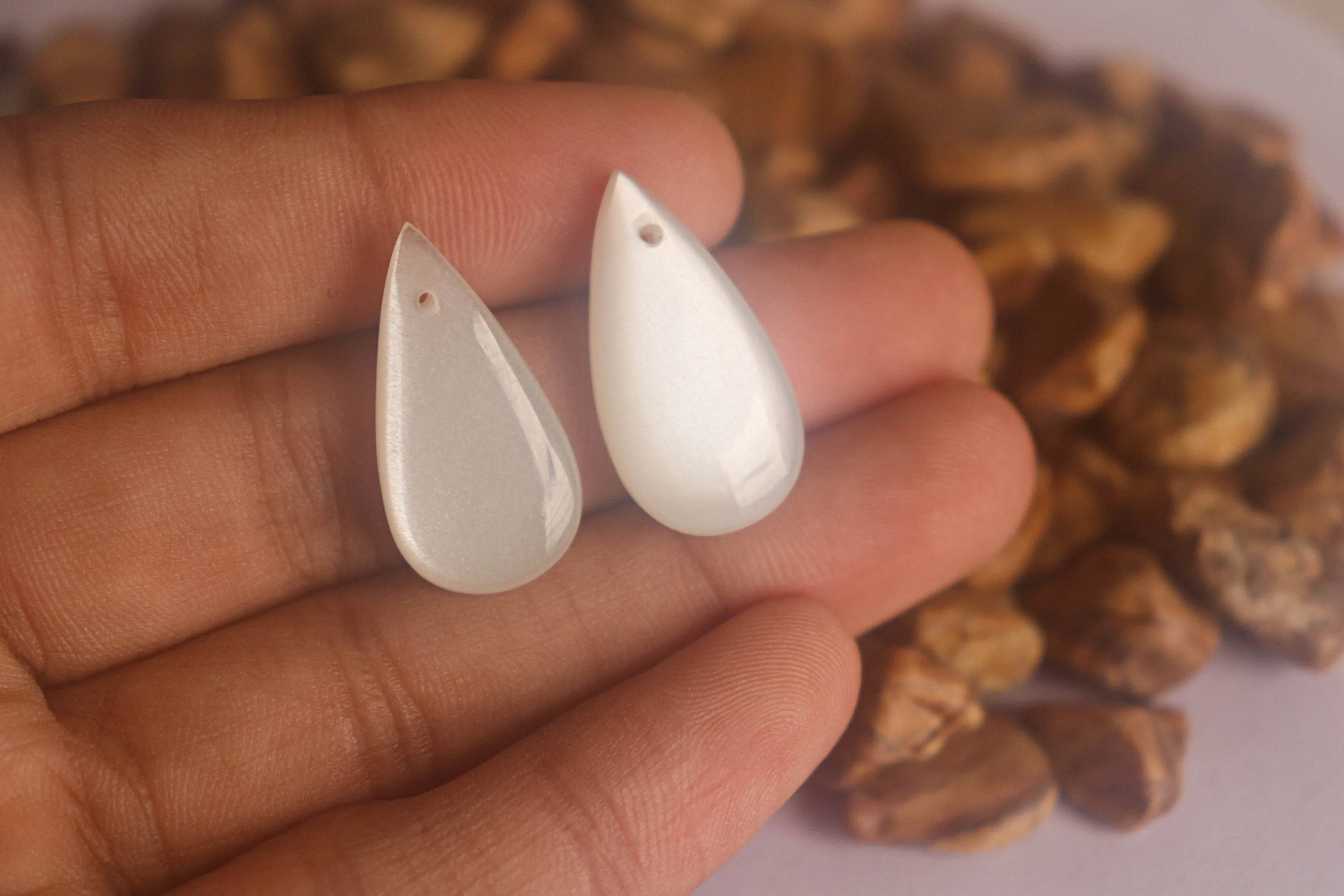White Moonstone Pear Shape Matching Pair Briolette | 13x26mm | Hand Polished Natural Moonstone | Beadsforyourjewellery