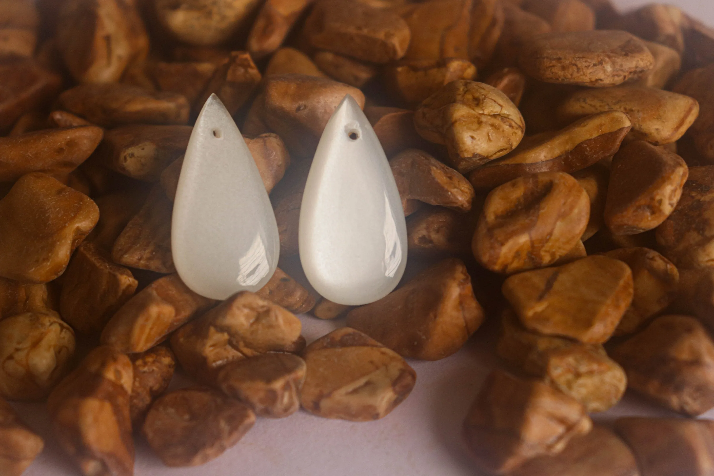 White Moonstone Pear Shape Matching Pair Briolette | 13x26mm | Hand Polished Natural Moonstone | Beadsforyourjewellery