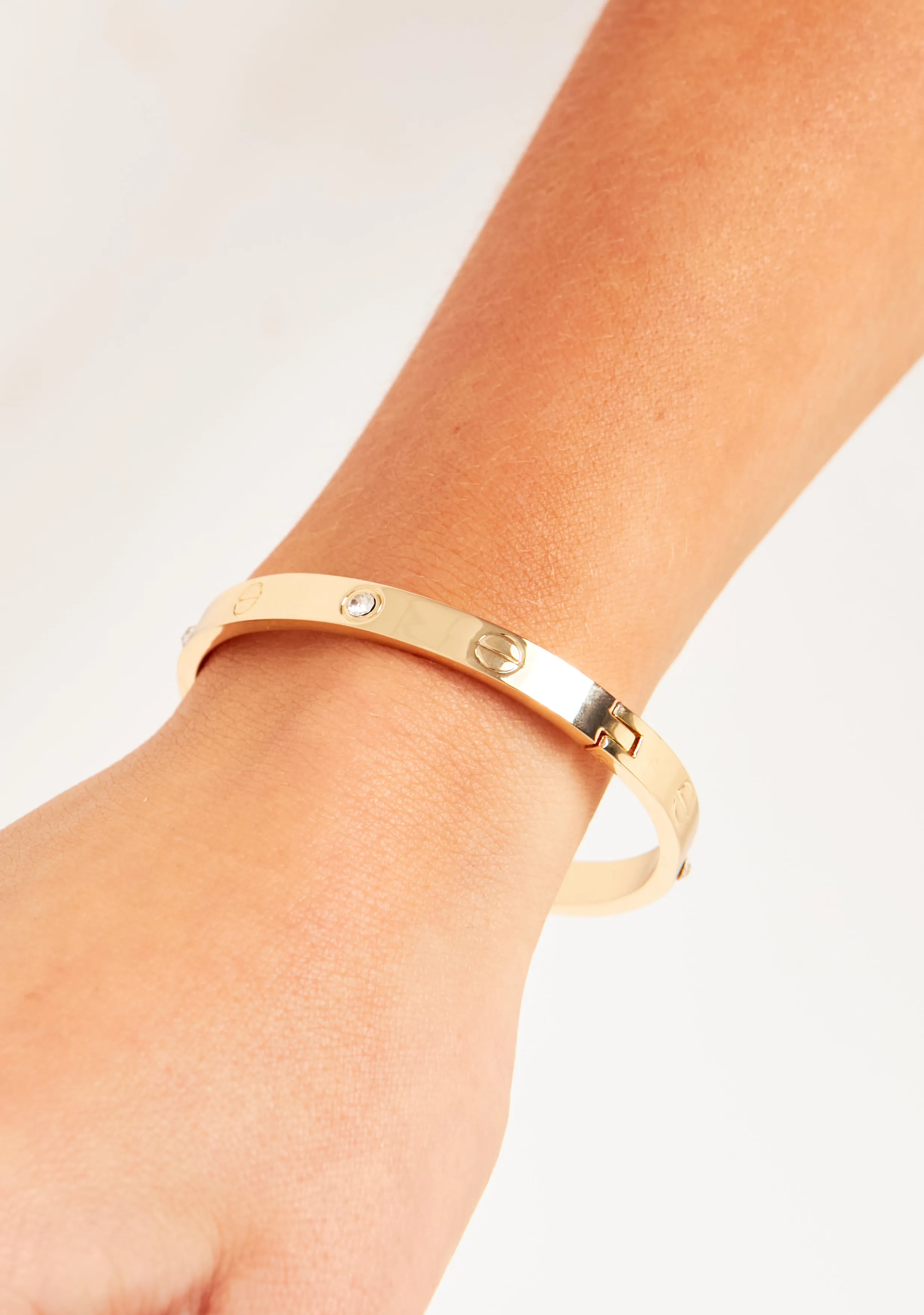 Zayna Gold Engraved Diamante Stud Bangle Bracelet
