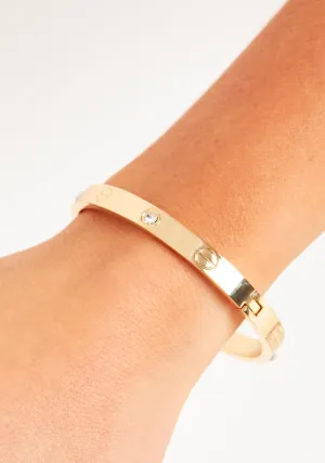 Zayna Gold Engraved Diamante Stud Bangle Bracelet